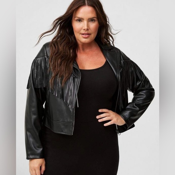 torrid Jackets & Blazers - Torrid Black Faux Leather Fringe Moto Jacket - Size 3X - NWT!